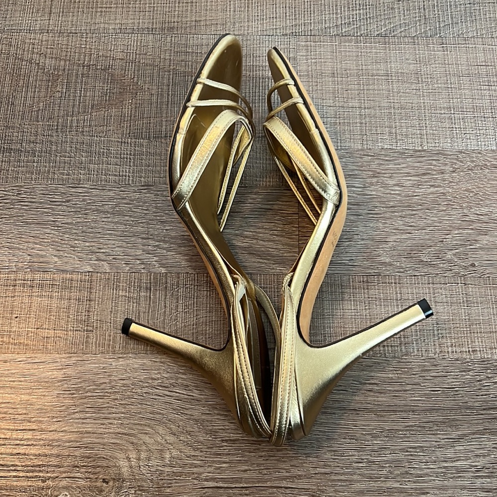Michael Kors Gold Metallic Sandal Slingback Heels - Picture 9 of 12